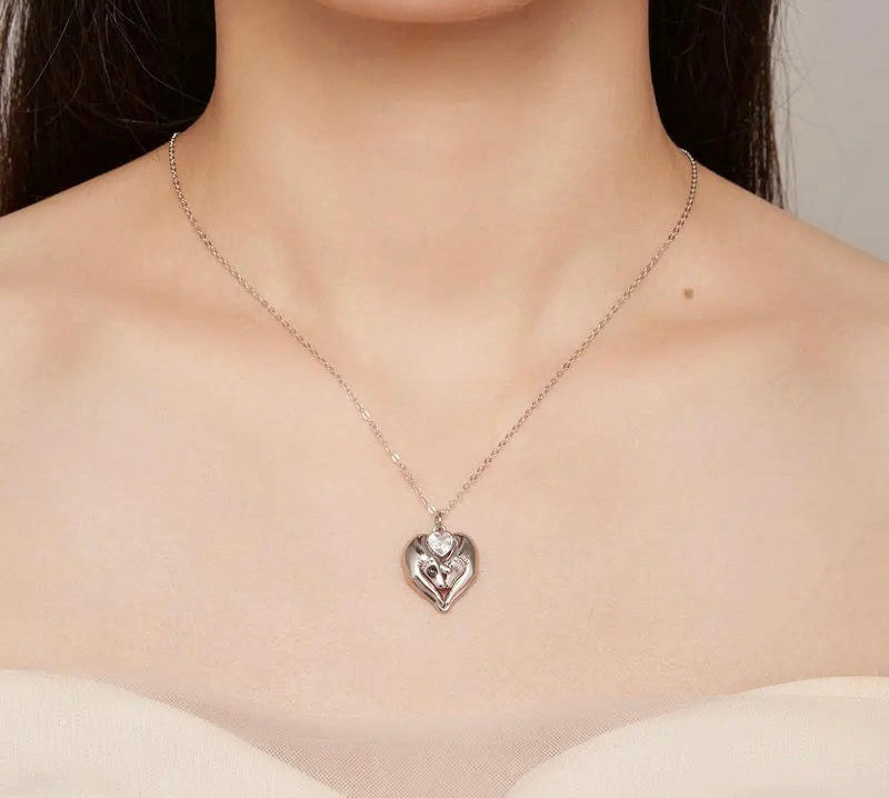 925 Sterling Silver Love Footprint Necklace Mother-child Heart-shape Pendant Chain for Women Fine Jewelry Gifts