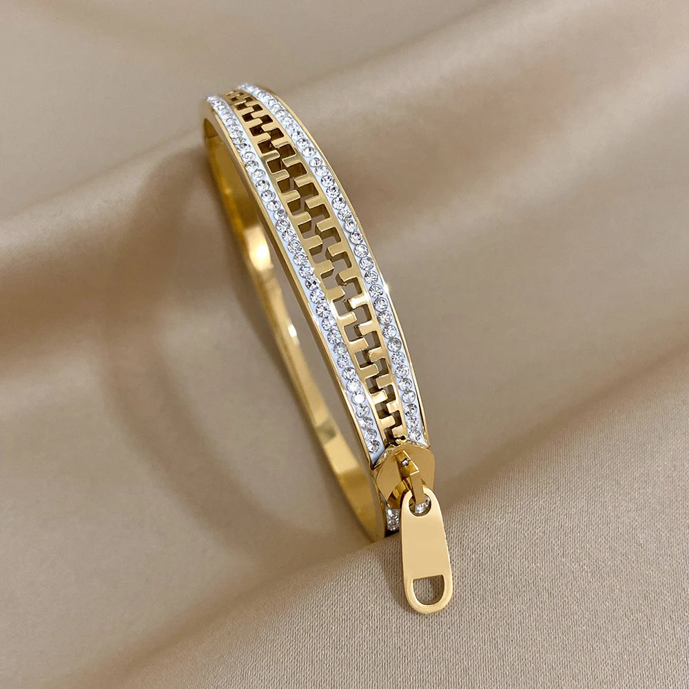 Zipper Bracelet Charm Bangle Stainless Steel Zip Hand Bracelets Gold Plated Luxury Jewelry for Women
