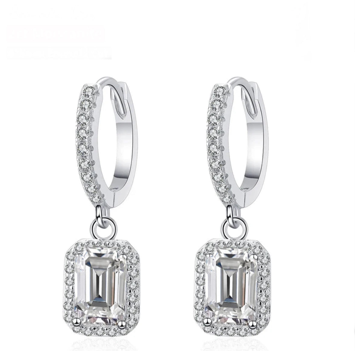 Emerald Moissanite Hoop Drop Earrings Silver Sterling For Women