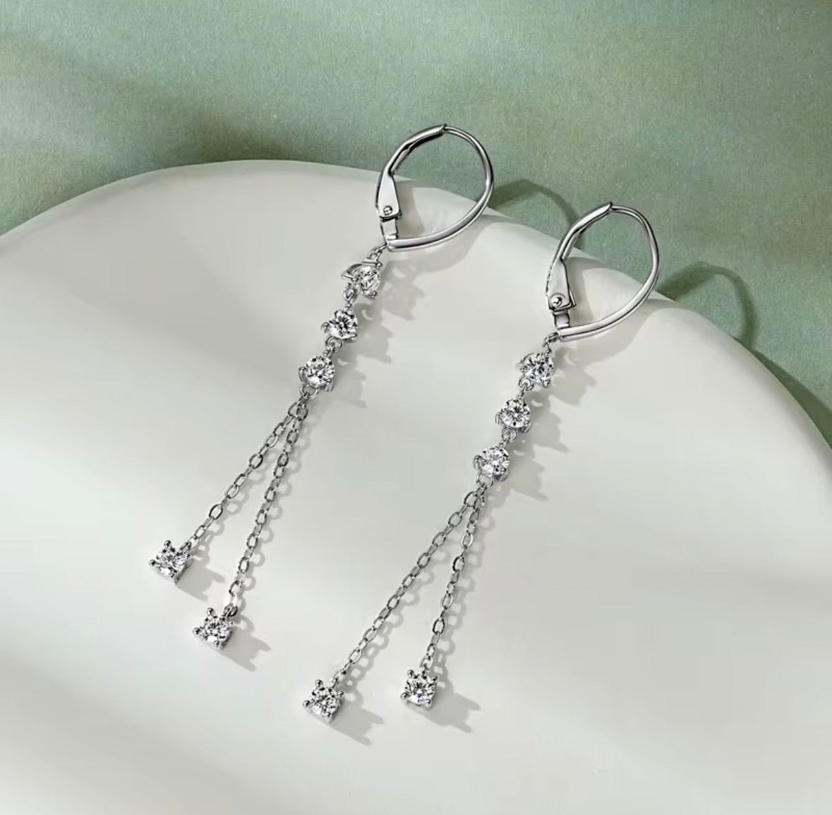 Sterling Silver Moissanite Drop Chain multiple Stone Earrings