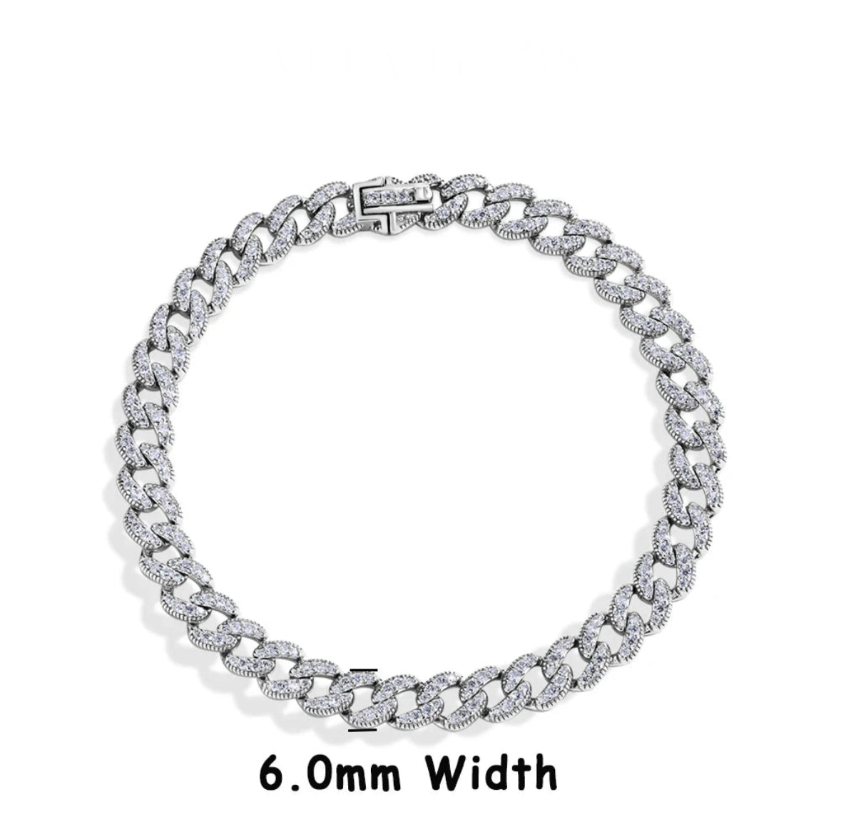 Moisannite Cuba Sterling Silver Rhodium Plated Tennis Bracelet Chain