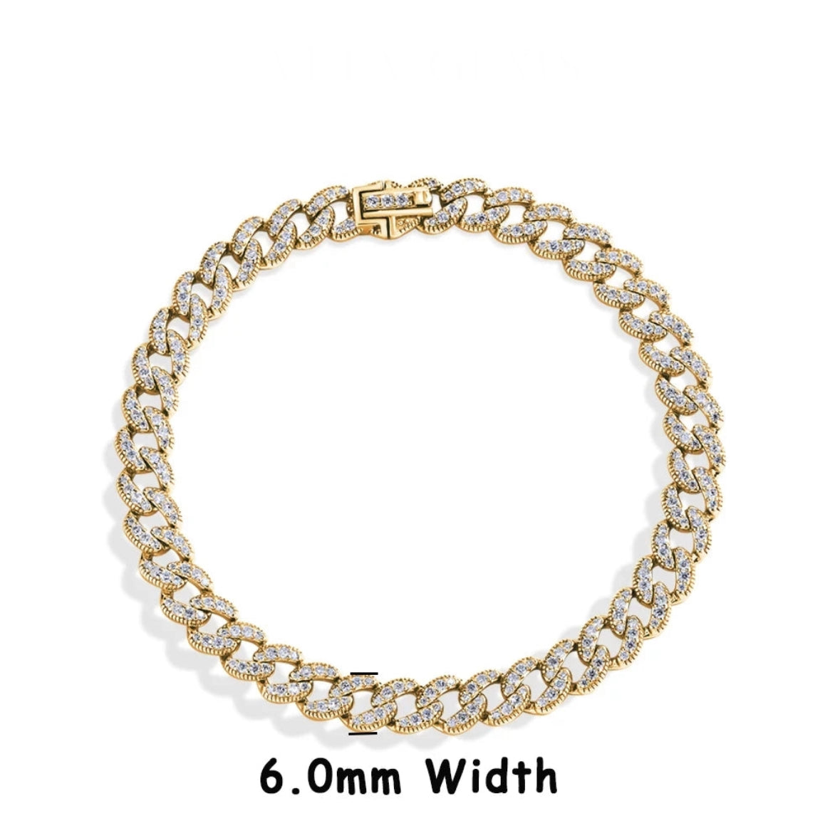 Moisannite Cuba Sterling Silver Rhodium Plated Tennis Bracelet Chain