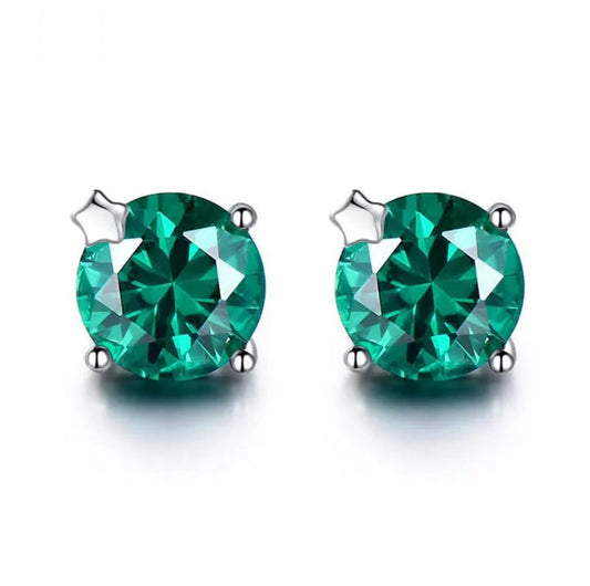 Solid 925 Sterling Silver Gemstone Stud Earrings for Women