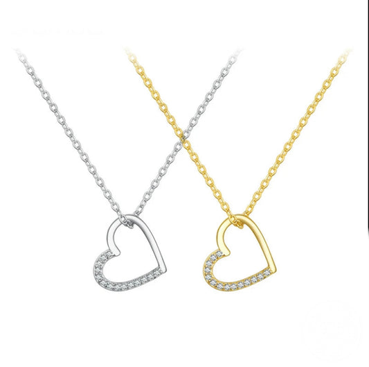 Sterling Silver The shape of love Chain Necklace for Women Gold Plated Heart Necklace 3 Color