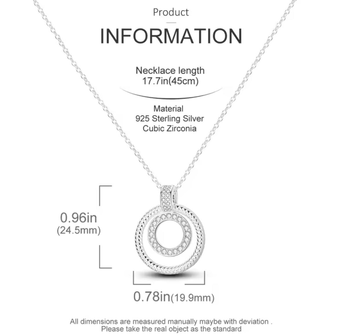 Sterling Silver Round Shape Charm Pendant Necklace