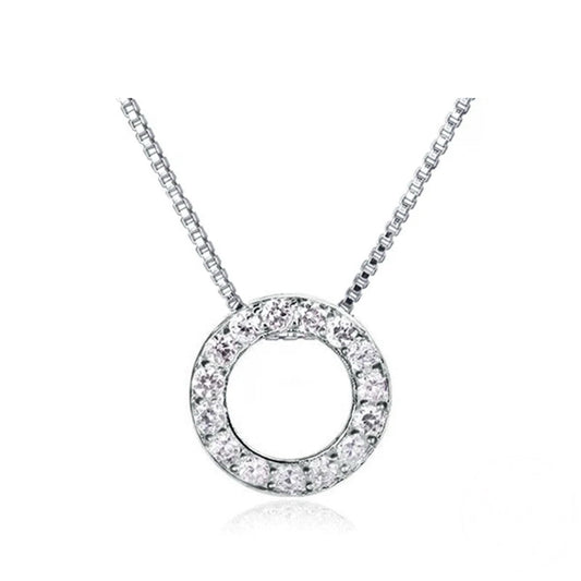 Round Shape Zirconia Sterling Silver Pendant Necklaces Box Chain