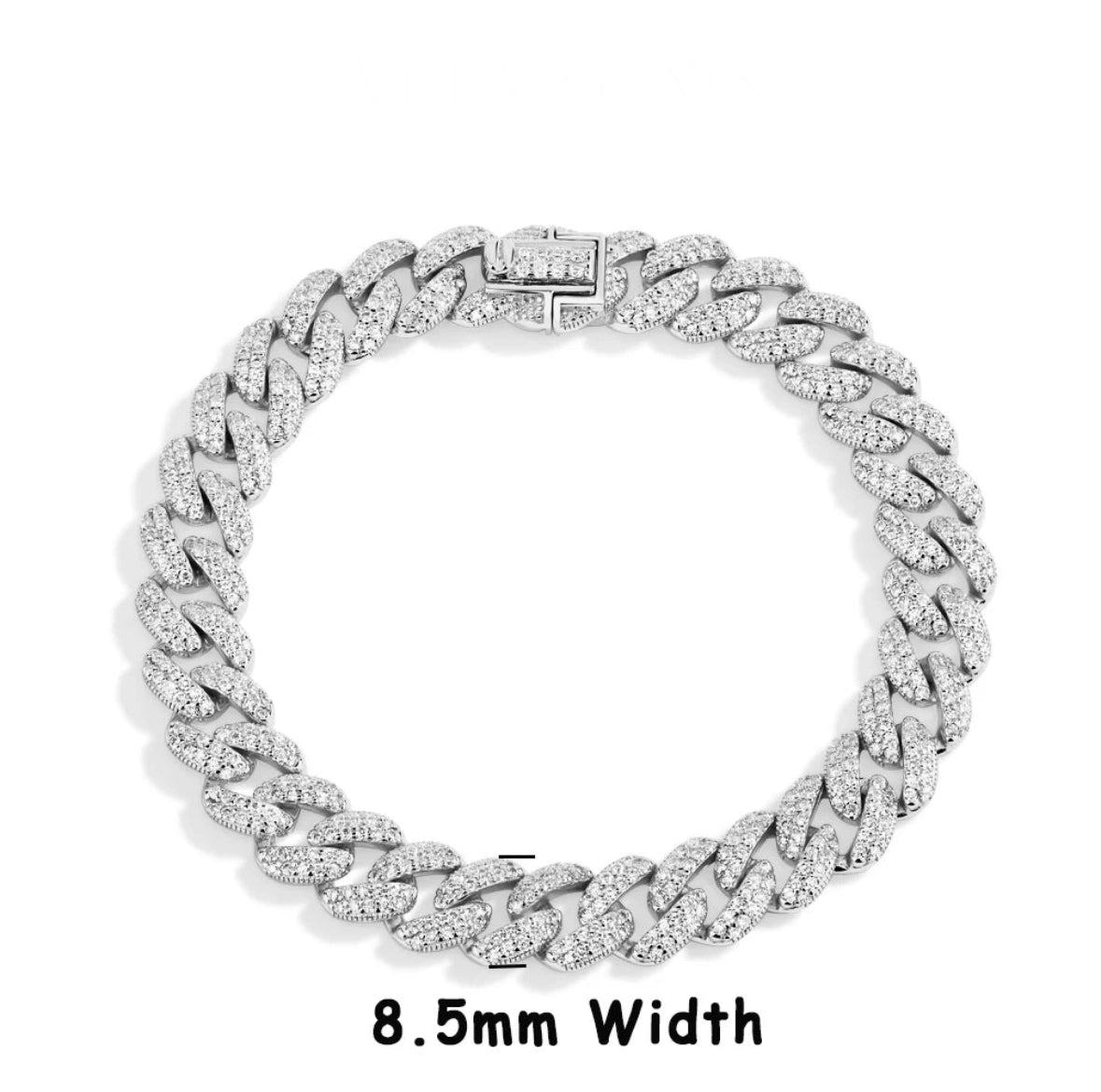 Moisannite Cuba Sterling Silver Rhodium Plated Tennis Bracelet Chain