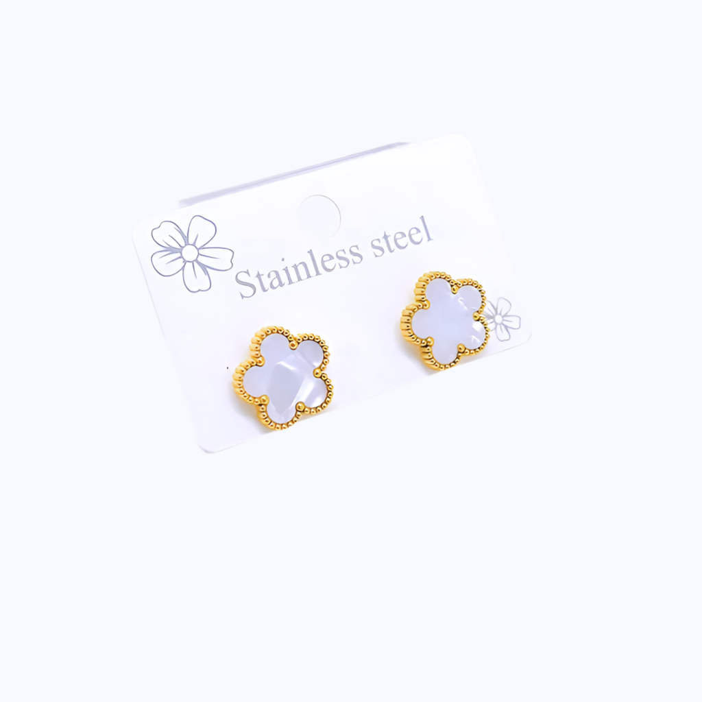 Five Leaf Flower Jewelry Set Stainless Steel Gold Plated Bracelet Necklace Earrings Plum Blossom Plant