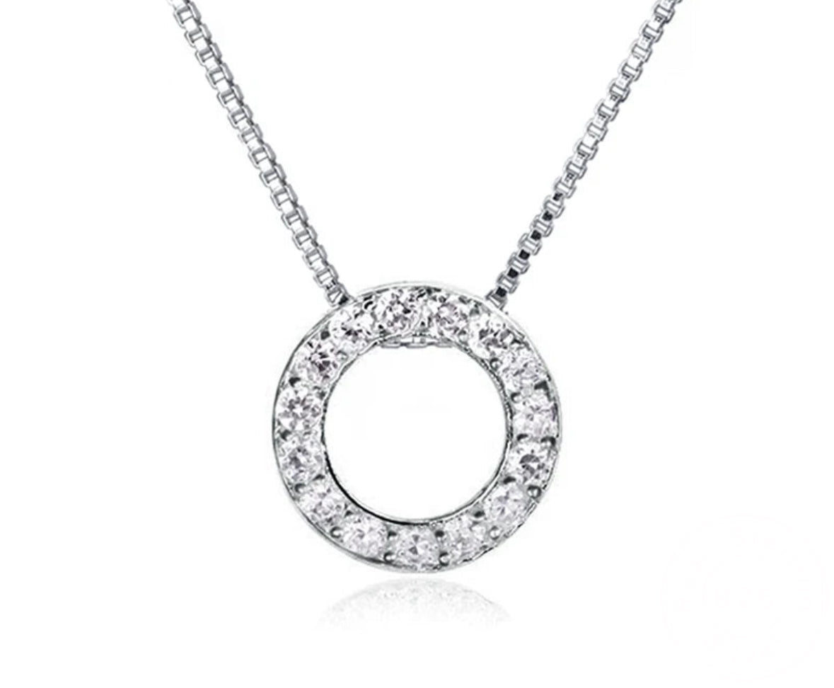 Round Shape Zirconia Sterling Silver Pendant Necklaces Box Chain