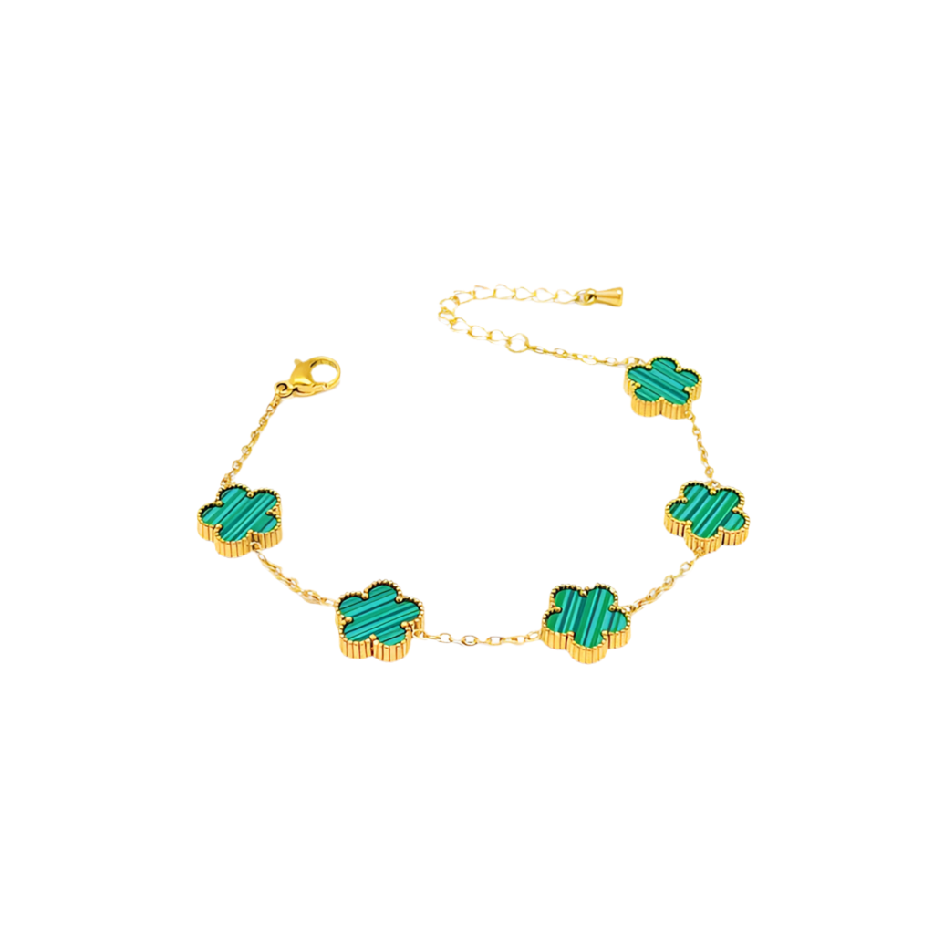 Five Leaf Flower Jewelry Set Stainless Steel Gold Plated Bracelet Necklace Earrings Plum Blossom Plant