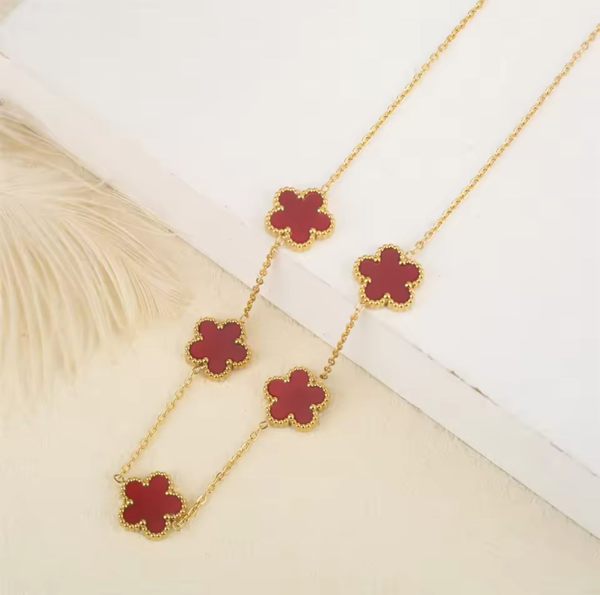 Five Leaf Flower Jewelry Set Stainless Steel Gold Plated Bracelet Necklace Earrings Plum Blossom Plant