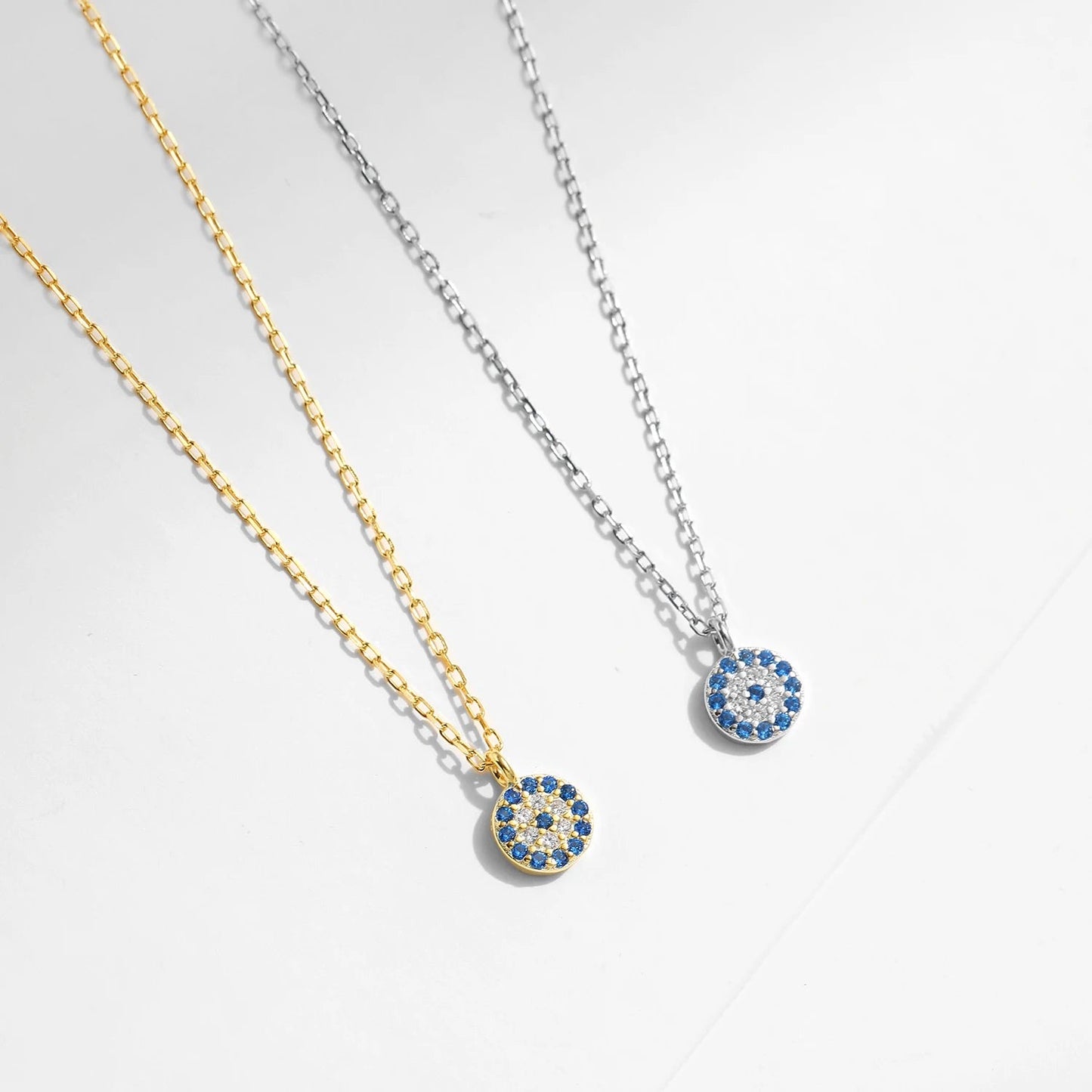 Blue Eye Sterling Silver Zirconia Eyes Pendant Necklaces Chain