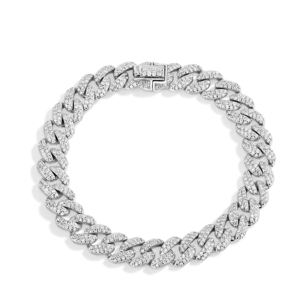 Moisannite Cuba Sterling Silver Rhodium Plated Tennis Bracelet Chain