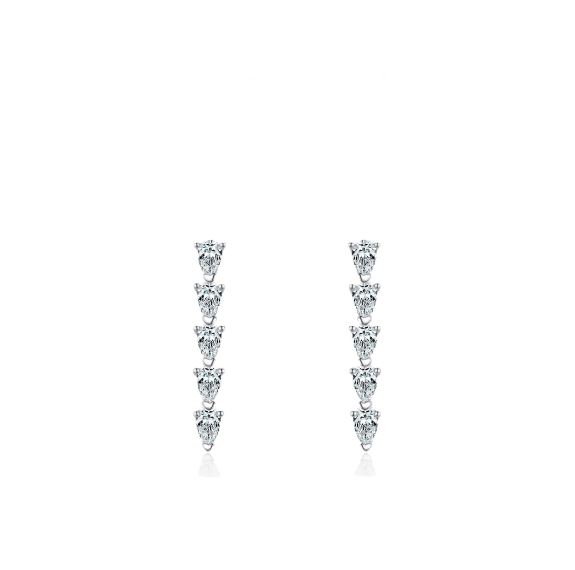 Sterling Silver Drop Shape Clear CZ Long Earrings