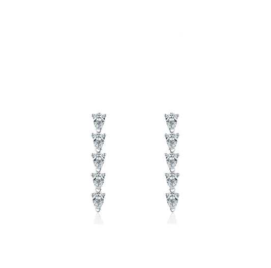 Sterling Silver Drop Shape Clear CZ Long Earrings