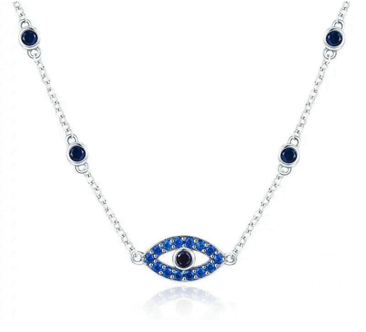 Sterling Silver Blue Zircon Guardian Eye Pendant Necklaces Chain