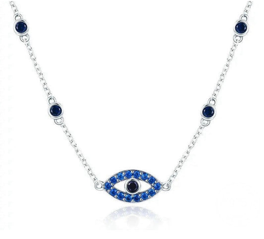 Sterling Silver Blue Zircon Guardian Eye Pendant Necklaces Chain