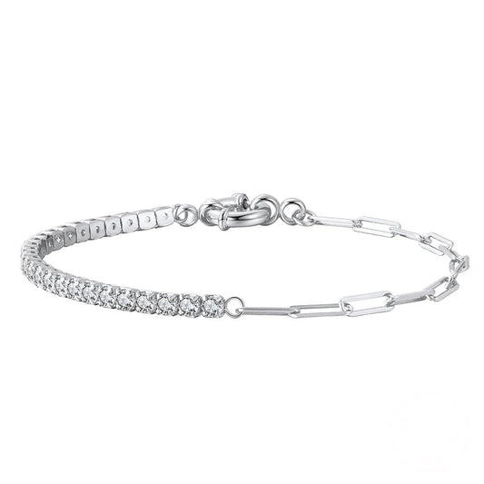 Sterling Silver Paperclip Chain Tennis Bracelet Cubic Zirconia Bracelets Jewelry