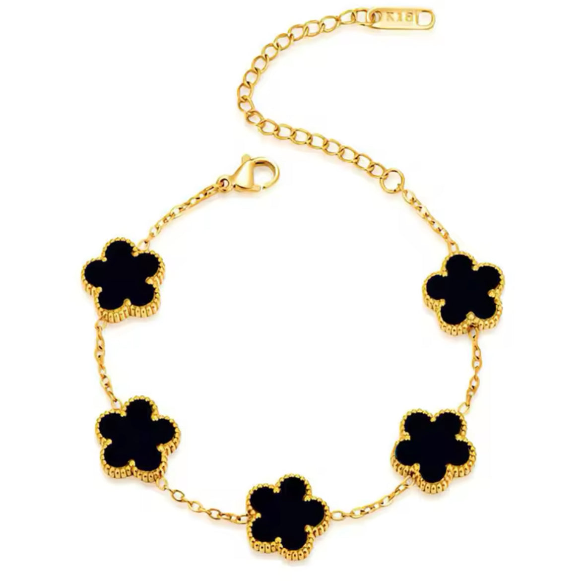 Five Leaf Flower Jewelry Set Stainless Steel Gold Plated Bracelet Necklace Earrings Plum Blossom Plant