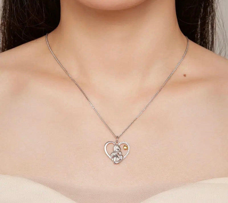 925 Sterling Silver Love Footprint Necklace Mother-child Heart-shape Pendant Chain for Women Fine Jewelry Gifts