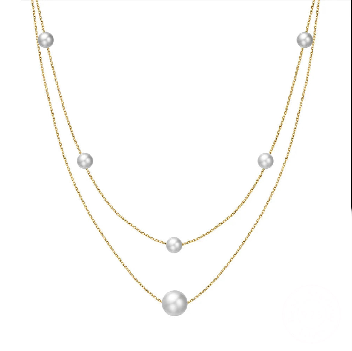 Gold Plated Sterling Silver Layered Fresh Water Pearl Necklace for Women Jewellery