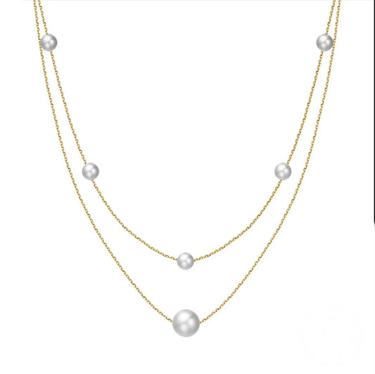 Gold Plated Sterling Silver Layered Fresh Water Pearl Necklace for Women Jewellery