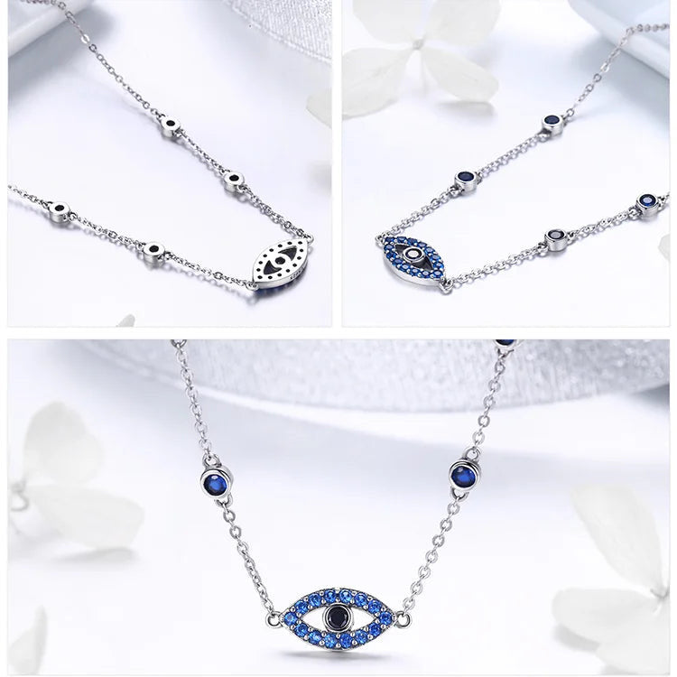 Sterling Silver Blue Zircon Guardian Eye Pendant Necklaces Chain