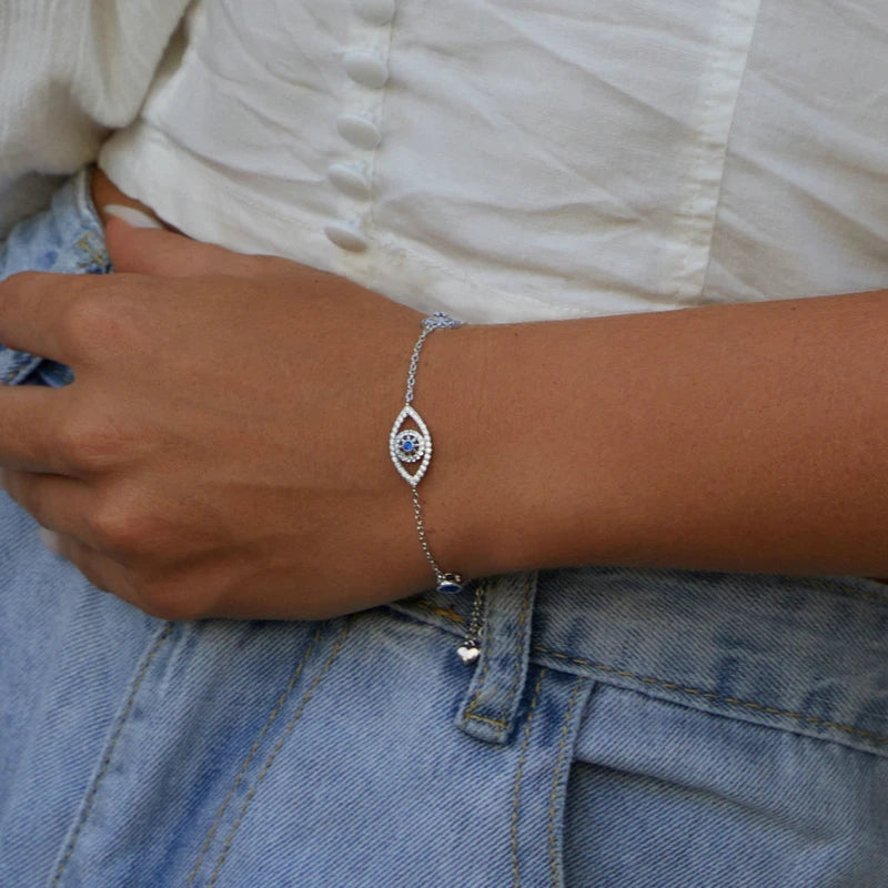 925 Sterling Silver Blue Zircon Evil Eyes Bracelet Guardian Eye Chain for Women Gift Fine Jewelry