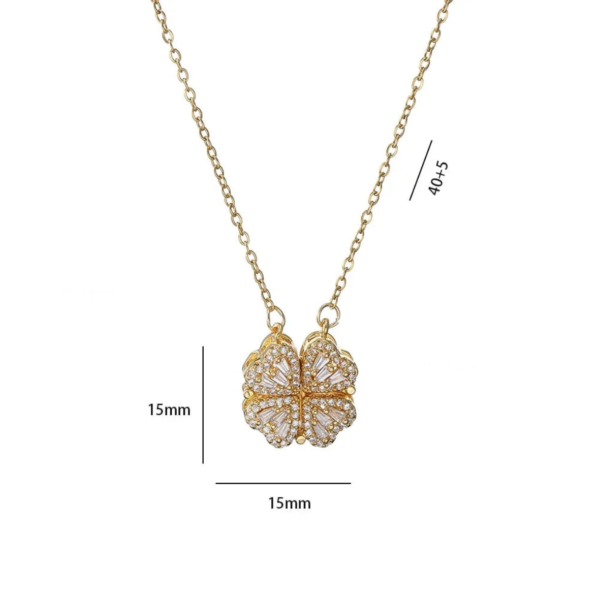 Sparkling Heart-shaped Four Leaf Clover Zircon Pendant Necklace Deformed 4-in-1 Love Titanium Steel Necklace Jewelry