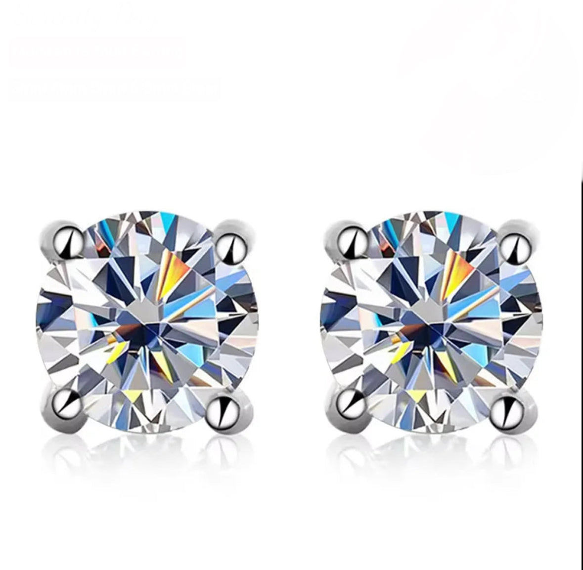 Moissanite Sterling Silver & Platinum Plated Stud Earrings