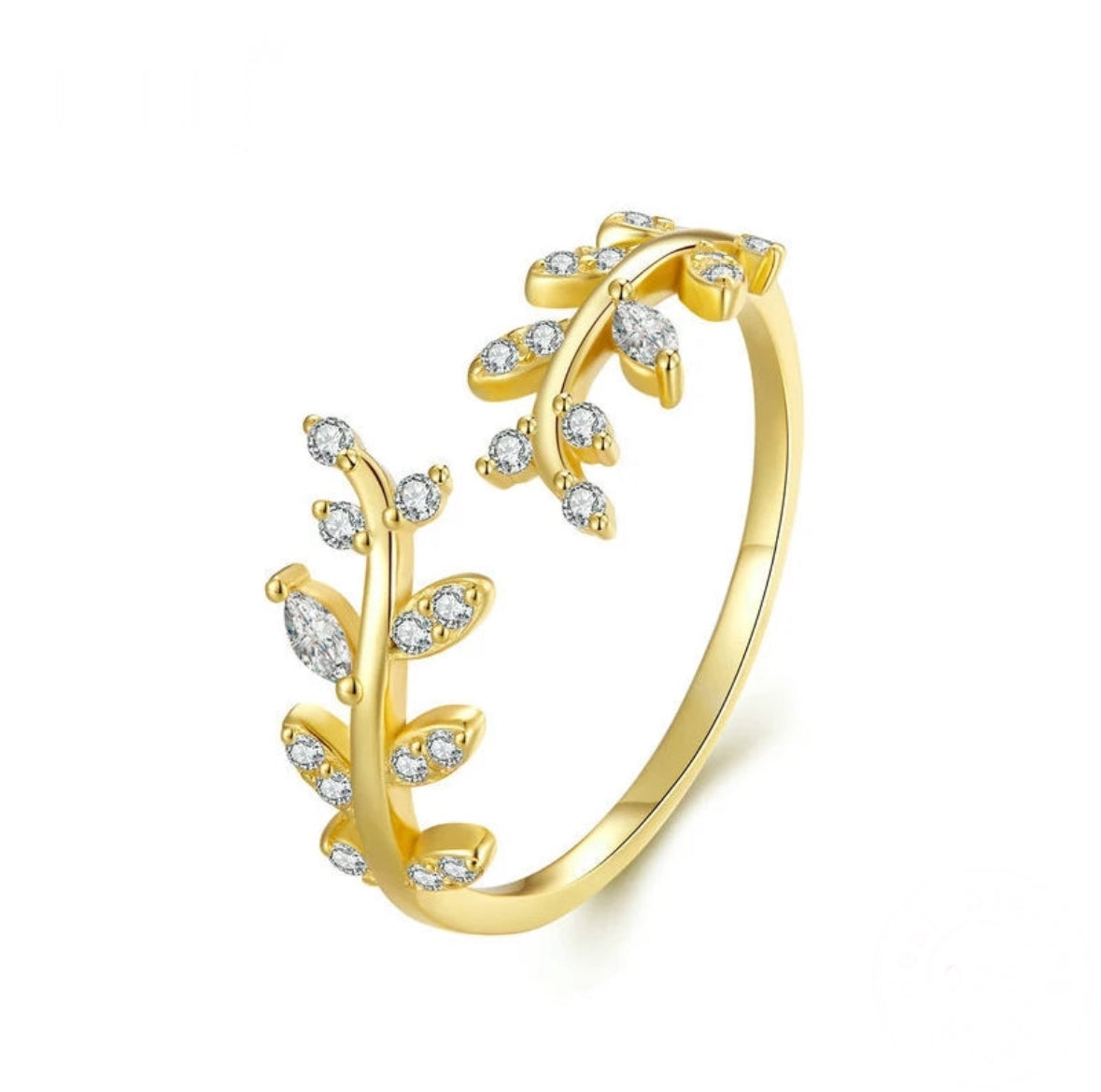Sterling Silver Zirconia Leaf Branch Adjustable Rings