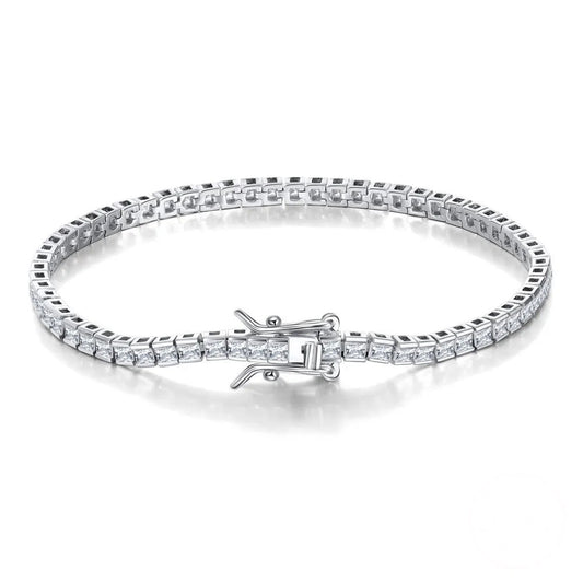 Tennis Bracelet Sterling Silver 2mm Princess Cut Bracelet for Women