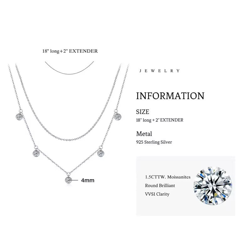 Sterling Silver Moissanite Multiple Stones Necklace