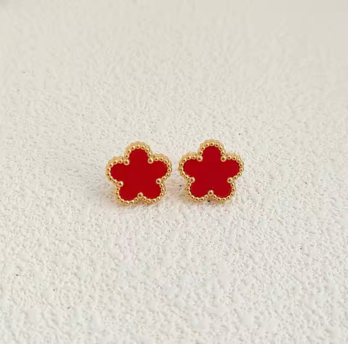 Five Leaf Flower Jewelry Set Stainless Steel Gold Plated Bracelet Necklace Earrings Plum Blossom Plant