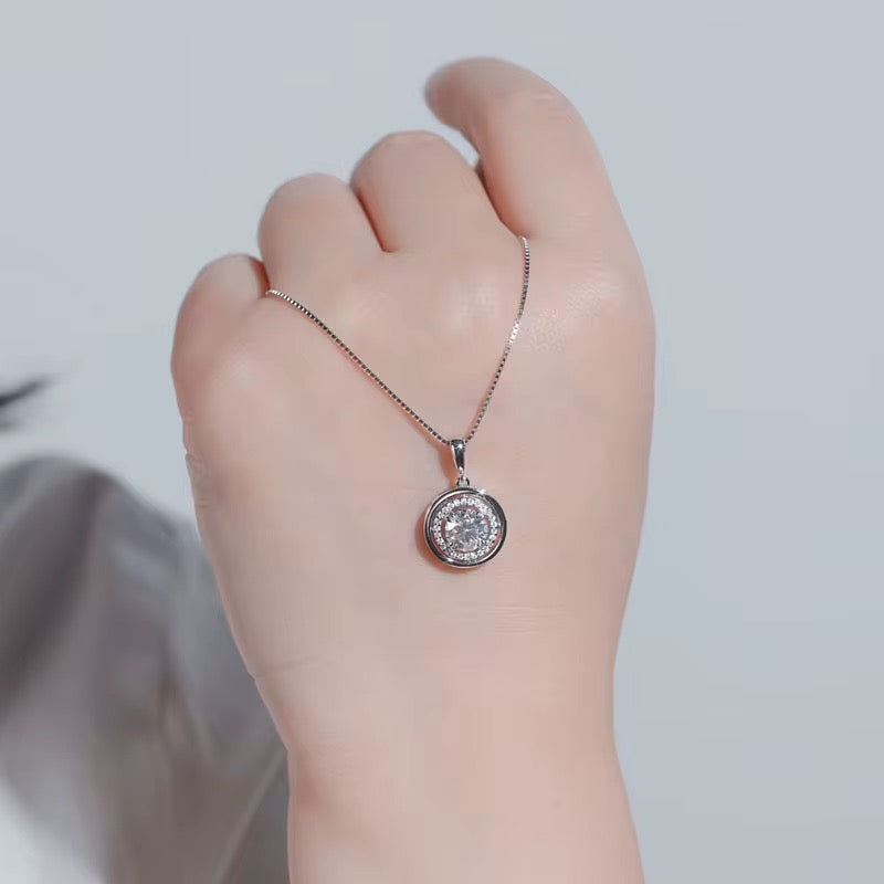 Sterling Silver Moissanite Round Pendant Necklace