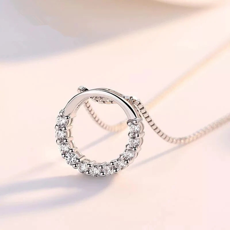 Round Shape Zirconium Pendant Necklaces Box Chain