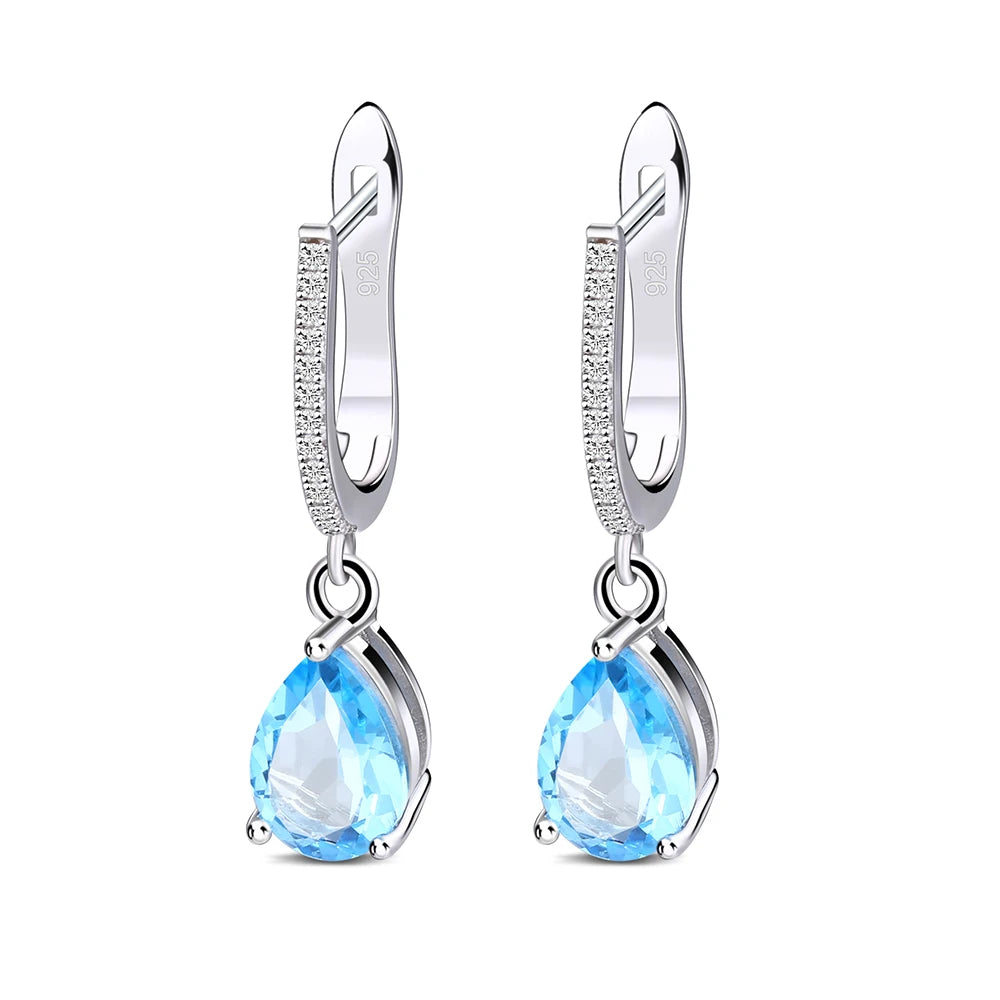 Natural Sky Blue Topaz Sterling Silver Earrings