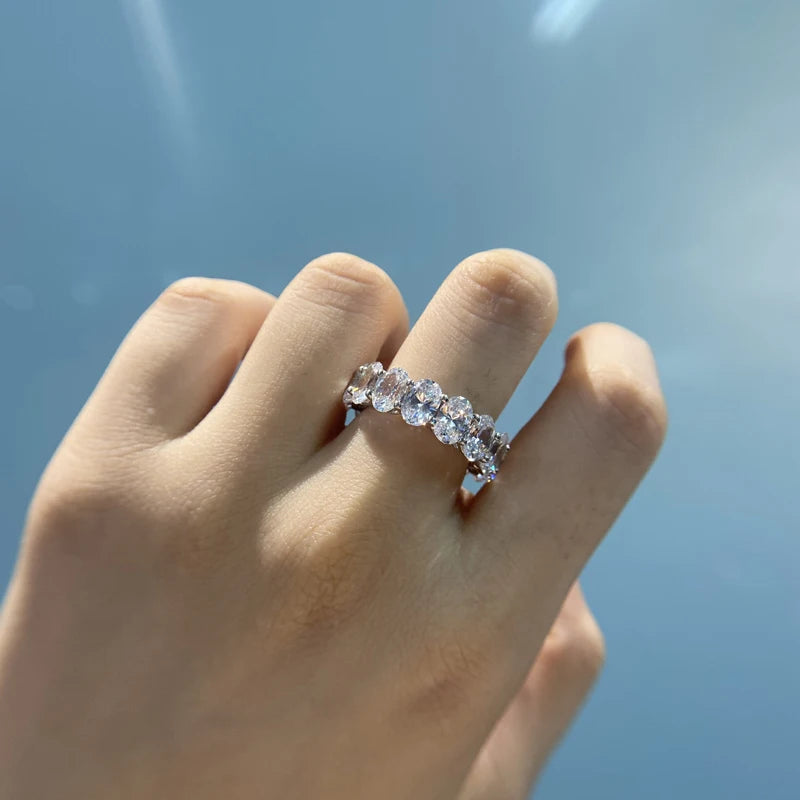 Oval Shaped Zirconia Sterling Silver Eternity Band