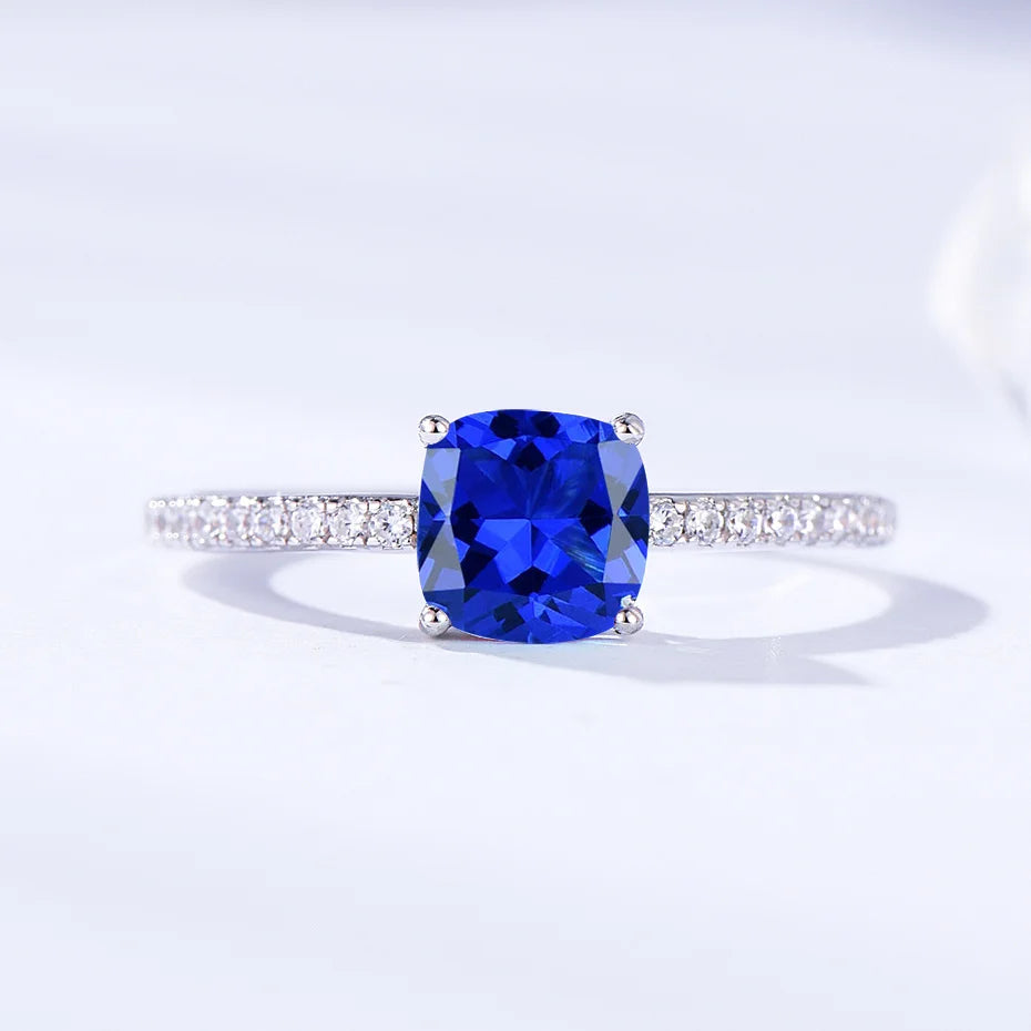 Solid 925 Sterling Silver Wedding Engagement Topaz Emerald Sapphire Ring Gemstone Rings for Women Girls