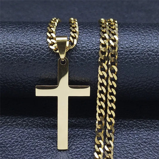 Stainless Steel Cross Chain Necklace for Men Women