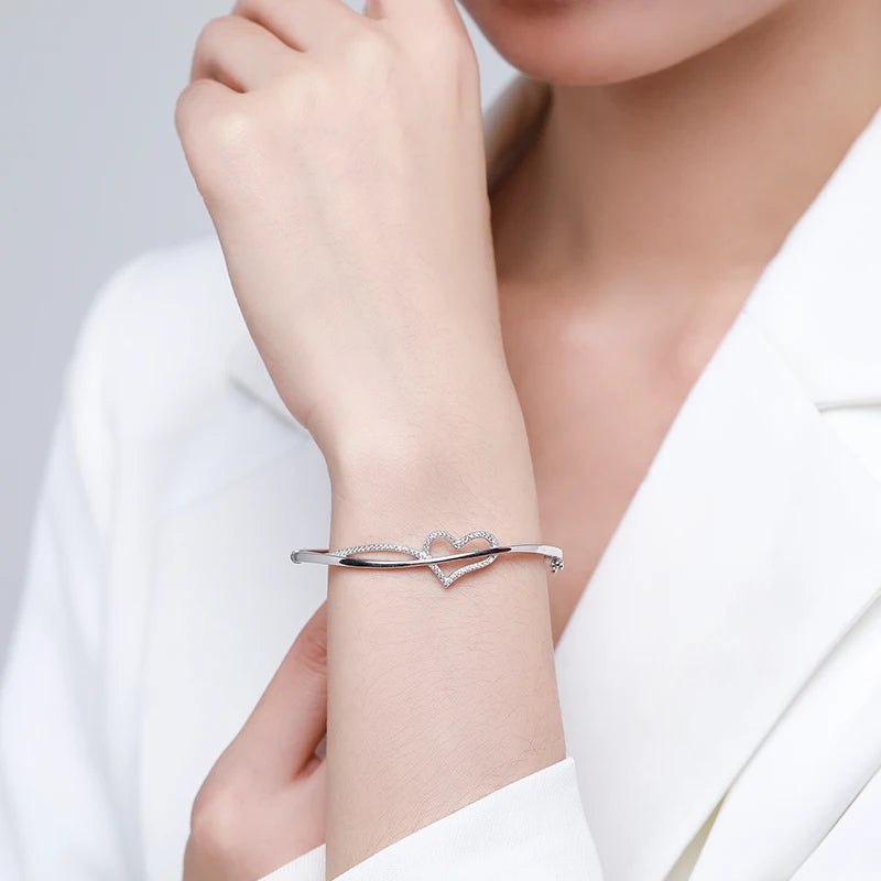 Sterling Silver Zirconia Love Hearts Bracelet & Bangle