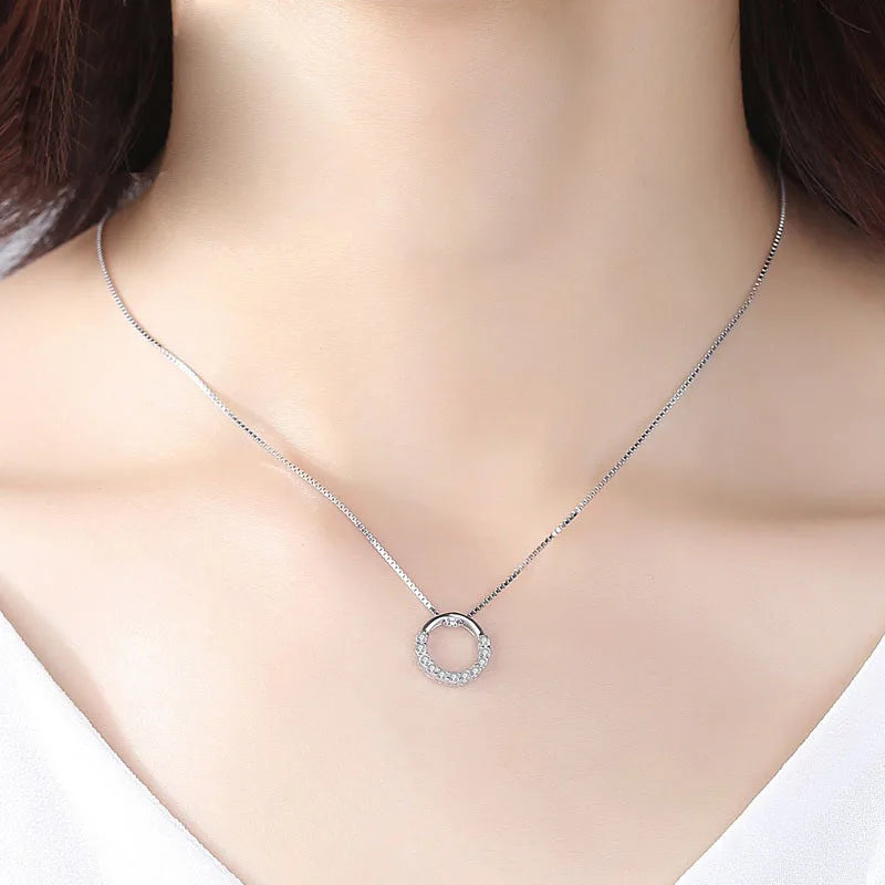 Round Shape Zirconium Pendant Necklaces Box Chain