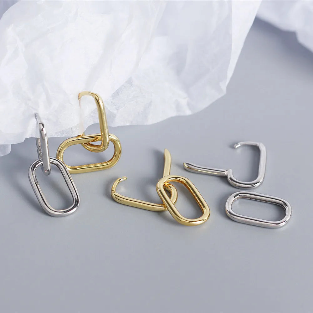 925 Sterling Silver Geometric Oval Hoop Earrings For Women Simple Metal Style Earrings For Women