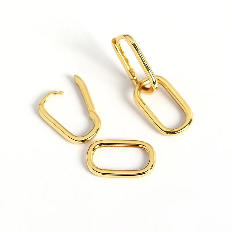 925 Sterling Silver Geometric Oval Hoop Earrings For Women Simple Metal Style Earrings For Women
