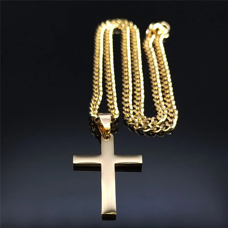 Stainless Steel Cross Chain Necklace for Men Women