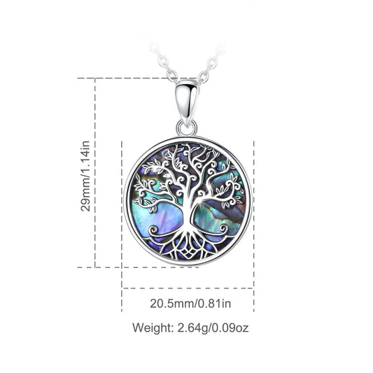 925 Sterling Silver Tree of Life Pendant Necklace Abalone Shell Jewelry Elegant Fashion Party Gift