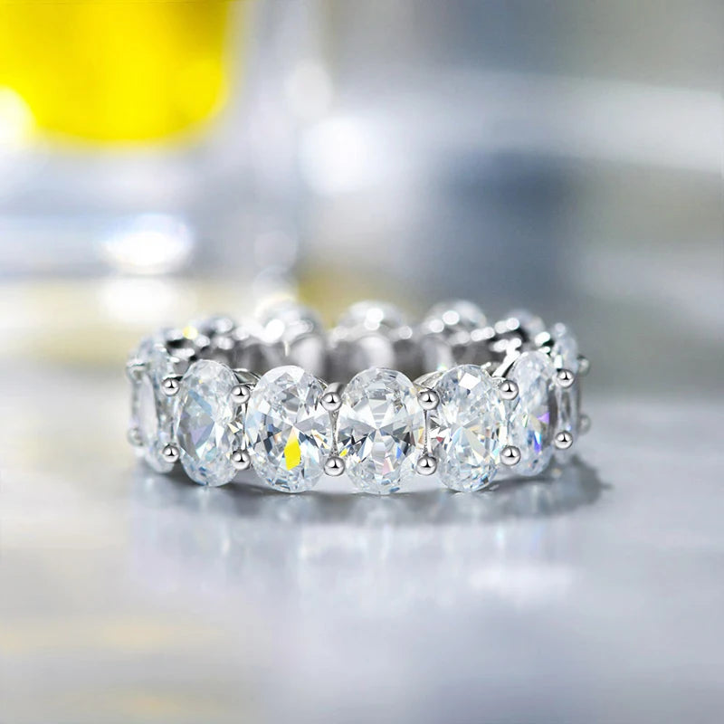 Oval Shaped Zirconia Sterling Silver Eternity Band