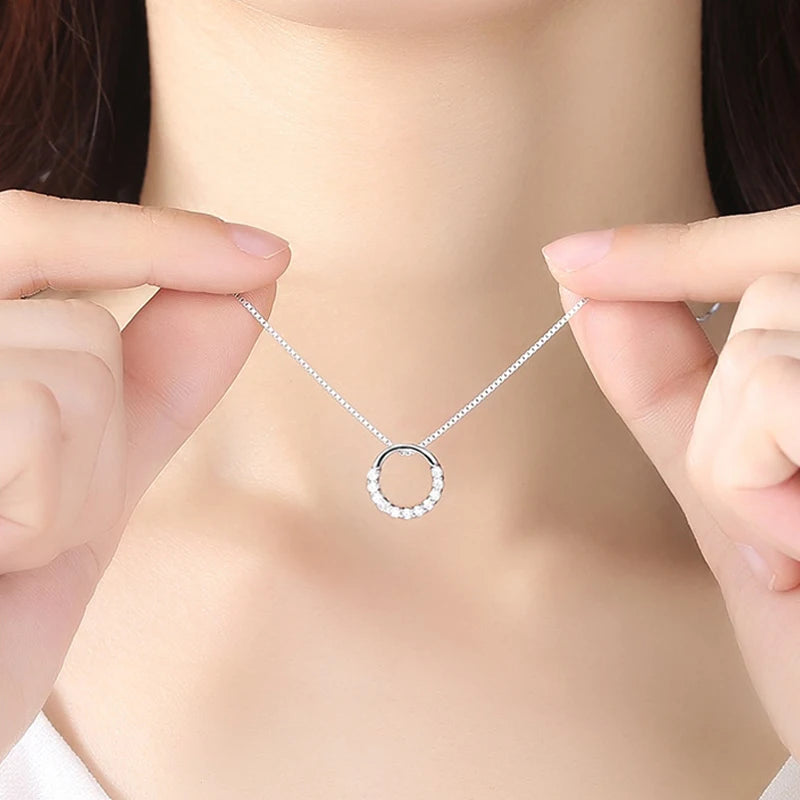 Round Shape Zirconium Pendant Necklaces Box Chain