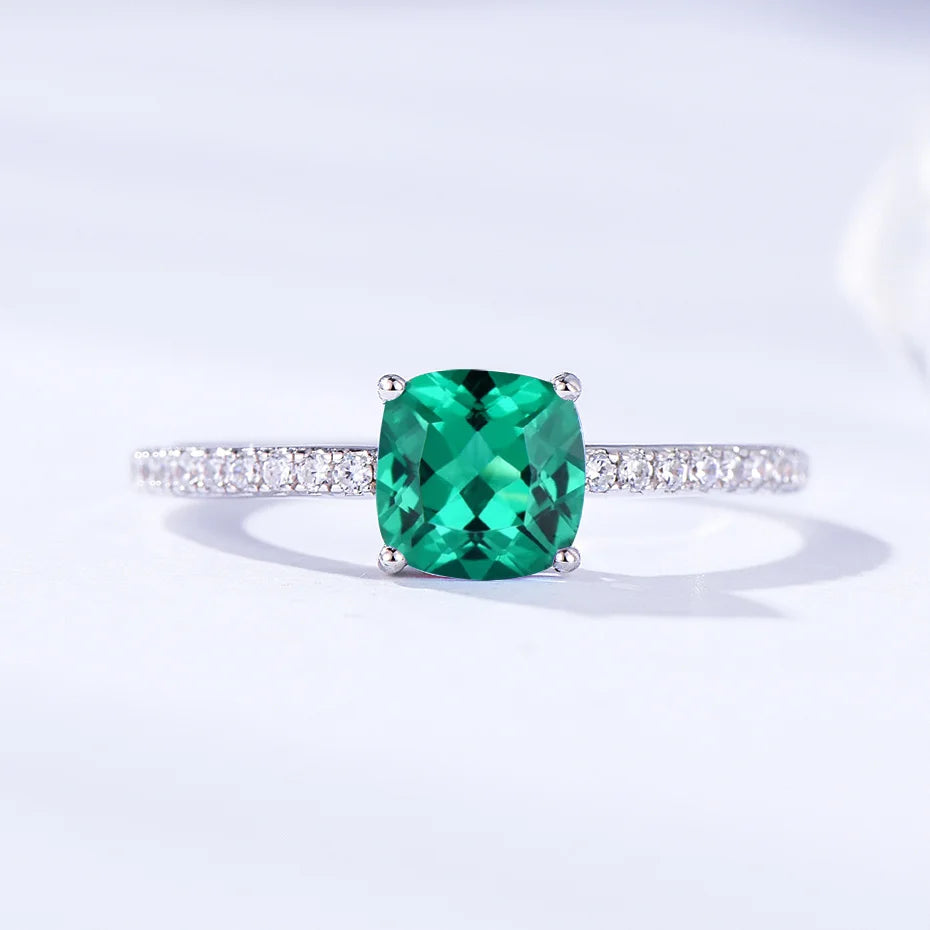 Solid 925 Sterling Silver Wedding Engagement Topaz Emerald Sapphire Ring Gemstone Rings for Women Girls