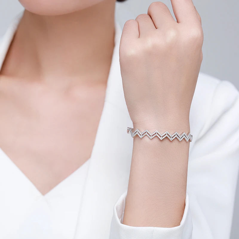 Sterling Silver Cubic Zirconia Openable Bangle